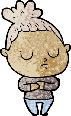 Bir insan tarafından çizilmiş sakin bir kadın çizgi filmi.