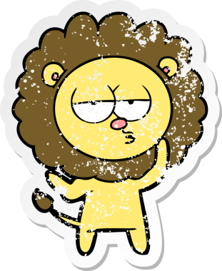 Bir insan tarafından çizilmiş yorgun bir aslanın sıkıntılı çıkartması.