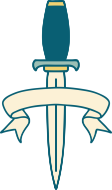 Geleneksel dövme, bir insan tarafından çizilmiş hançer sancağıyla.