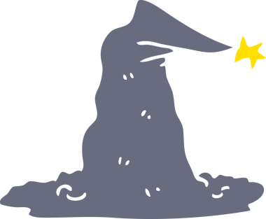 Bir insan tarafından çizilmiş düz renk çizim çizgi film sihirbazı şapkası