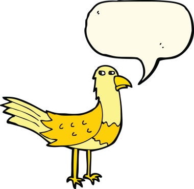 Bir insan tarafından çizilmiş düşünce baloncuklu çizgi film kuşu.