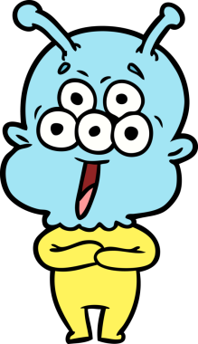 Bir insan tarafından çizilmiş mutlu bir uzaylı çizgi filmi.