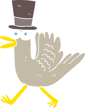 Bir insan tarafından çizilmiş silindir şapkalı ördeğin düz renk çizimi