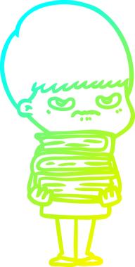 Bir insanın çizdiği kitaplarla kızgın bir çizgi film çocuğunun soğuk gradyan çizimi.