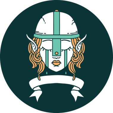 Ağlayan elf dövüşçüsü karakteri simgesi Bir insan tarafından çizilmiş pankartıyla