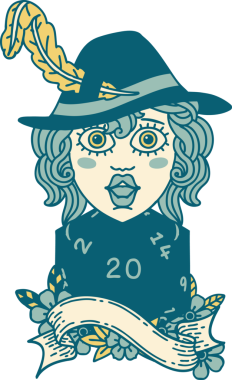 Bir insan tarafından çizilmiş 20 zarlı Retro Dövme Tarzı insan ozanı