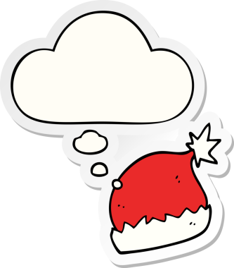 Düşünce baloncuklu çizgi film Noel Baba şapkası insan tarafından çizilmiş bir çıkartma.