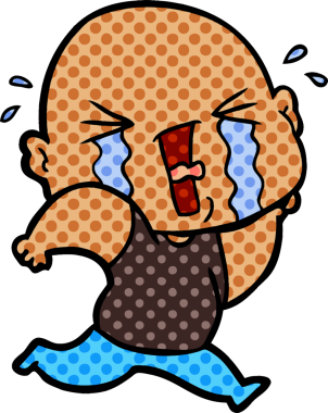 Bir insan tarafından çizilmiş ağlayan kel bir adam.