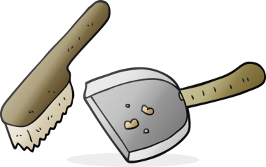 Bir insan tarafından çizilmiş karikatür toz tavası ve fırça.