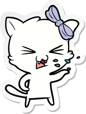 Bir insan tarafından çizilmiş çizgi film kedisinin çıkartması.