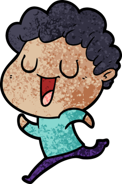 Bir insan tarafından çizilmiş gülen çizgi film adamı.