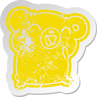 Sıkıntılı eski çizgi film çıkartması Kawaii bir insan tarafından çizilmiş sevimli oyuncak ayı.