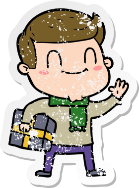 Bir insan tarafından çizilmiş Noel hediyesi olan karikatür dostu bir adamın sıkıntılı çıkartması.