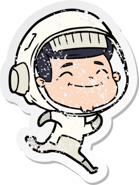 Bir insan tarafından çizilmiş mutlu bir astronotun sıkıntılı çıkartması.