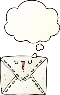 Bir insan tarafından çizilmiş yumuşak eğimli düşünce baloncuklu karton zarf