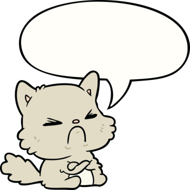 Bir insan tarafından çizilmiş konuşma balonlu kızgın kedi çizgi filmi.