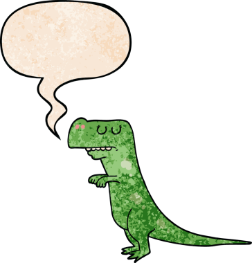 bir insan tarafından çizilmiş eski moda konuşma baloncuklu karikatür dinozoru.