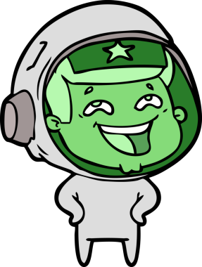 Bir insan tarafından çizilmiş gülen astronot çizgi filmi.