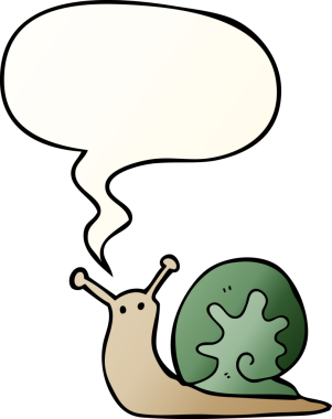 bir insan tarafından çizilmiş, konuşma baloncuklu çizgi film salyangozu.