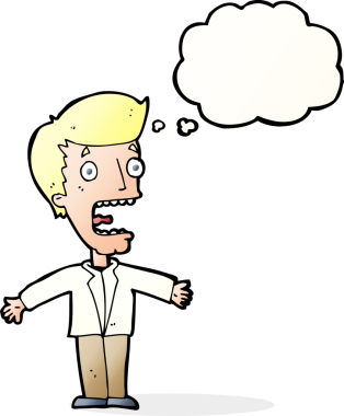 Bir insan tarafından çizilmiş düşünce balonlu çığlık atan bir adam.