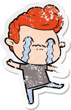 Bir insan tarafından çizilmiş ağlayan bir karikatürcünün sıkıntılı çıkartması.