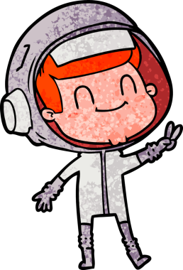 Bir insan tarafından çizilmiş mutlu astronot çizgi filmi.