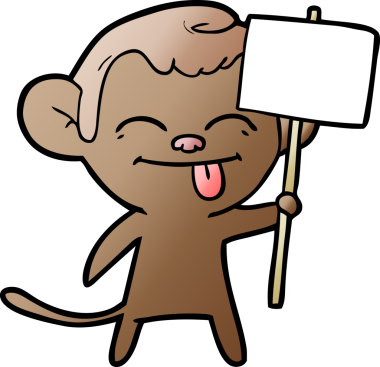 Bir insan tarafından çizilmiş pankartlı komik bir maymun.