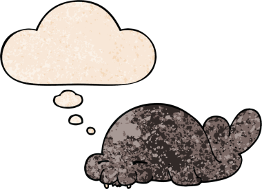 Bir insan tarafından çizilmiş grunge desen biçiminde düşünce baloncuğu olan çizgi film mührü