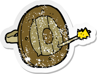 Bir insan tarafından çizilmiş oklu karikatür kalkanının gerilimli yapıştırması.