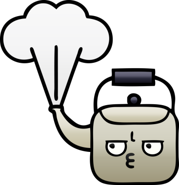 Bir insan tarafından çizilmiş dumanı tüten bir çaydanlığın gölgeli çizgi filmi.