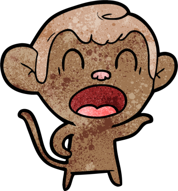 Bir insan tarafından çizilmiş bağıran çizgi film maymunu.