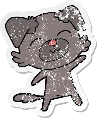 Bir insan tarafından çizilmiş bir karikatür köpeğinin sıkıntılı çıkartması.