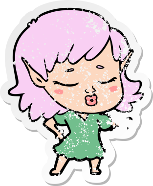 Bir insan tarafından çizilmiş güzel bir elf kızının sıkıntılı çıkartması.