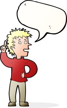 Bir insan tarafından çizilmiş konuşma baloncuğu fikri olan çizgi film çocuğu.