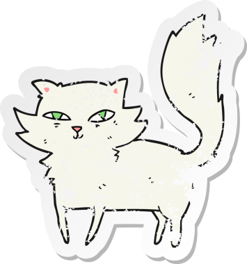 Bir insan tarafından çizilmiş bir karikatür kedinin gerilmiş çıkartması.