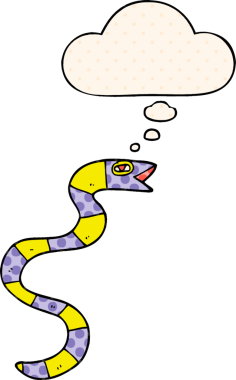 Çizgi roman tarzında düşünce balonu olan çizgi film yılanı insan tarafından çizilmiş.
