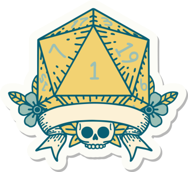 Bir insan tarafından çizilmiş doğal bir d20 zar etiketi.