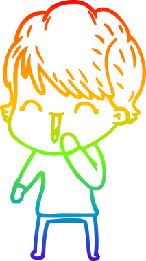 Gökkuşağı gradyan çizgi çizimi bir insan tarafından çizilmiş gülen bir kadın.