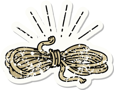 Bir insan tarafından çizilmiş eski bir dövme stili yara ipinin etiketi.