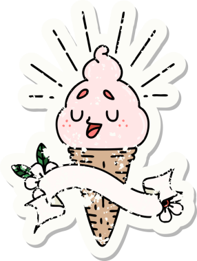 Bir insan tarafından çizilmiş dövmeli dondurma karakterinin eski bir çıkartması.