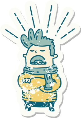 Bir insan tarafından çizilmiş eşarp giyen dövme stili bir adamın eski çıkartması.