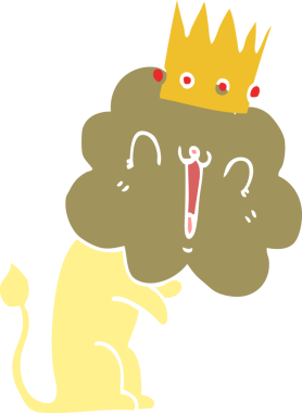 Düz renkli çizgi film aslanı, bir insan tarafından çizilmiş.