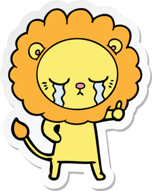 Bir insan tarafından çizilmiş ağlayan çizgi film aslanının çıkartması.