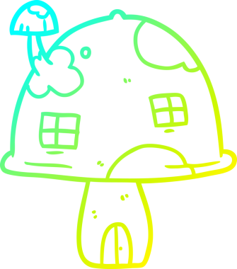 Bir insan tarafından çizilmiş bir mantar evinin soğuk eğimli çizgisi.