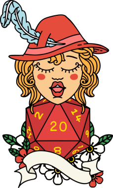 Bir insan tarafından çizilmiş 20 zarlı Retro Dövme Tarzı insan ozanı