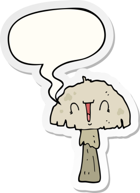 Bir insan tarafından çizilmiş konuşma balonu çıkartmalı mantar mantarı.