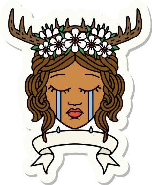 Ağlayan bir insan rahibin çıkartması. Bir insan tarafından çizilmiş pankartıyla.