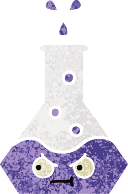 Bir insan tarafından çizilmiş bir deney şişesinin retro çizim tarzı karikatürü.