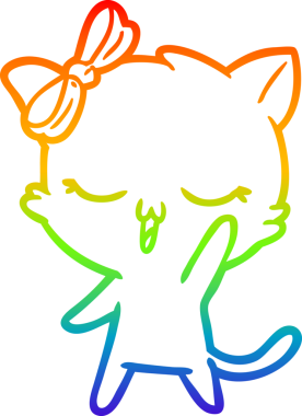 Gökkuşağı gradyan çizgi çizimi bir insan tarafından çizilen baş üzerinde yay ile bir çizgi kedi