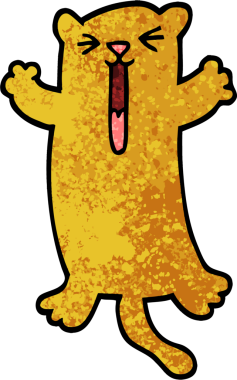 Grunge desenli çizim çizgi filmi mutlu kedi bir insan tarafından çizilmiş.